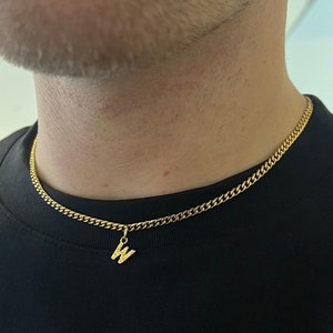 18K Gold Initial Necklace, Mens Curb Chain Necklace With Initial, Mens Initial Necklace Chain, Initial Pendant For Men - Mens Jewellery Gift