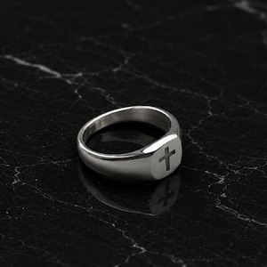 Silber Kreuz Ring - Minimalistischer Herren Siegelring - Katholischer Schmuck - Herrenschmuck - Silberring Für Männer - Von Twistedpendant