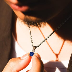 Lapislazuli Halskette - Herren Kleiner Anhänger Halskette - Blauer Edelstein Charm Halskette - Herren Halskette - Silber Lapis Schmuck Anhänger Herren Schmuck