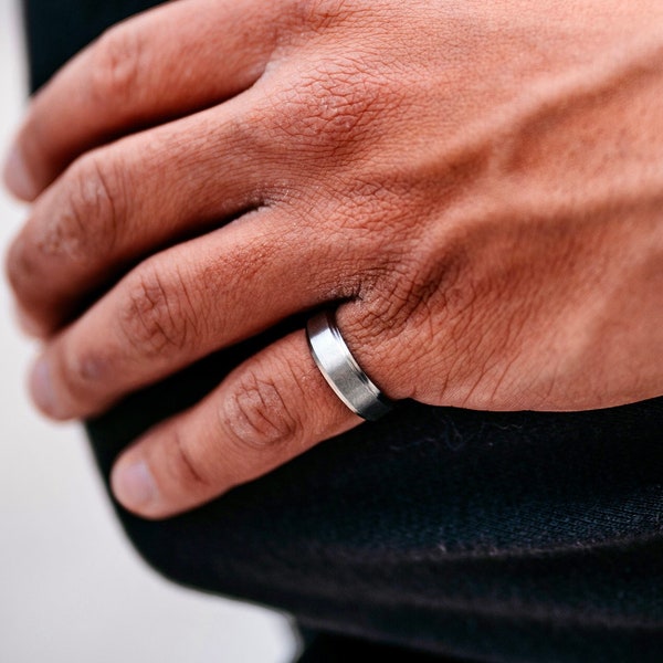Mens Pinky Rings - Silver Rings for Men - 8mm Matte Silver Signet Ring Men - Anniversary / Promise Ring - Pinky Rings, Steel Men Jewelry UK