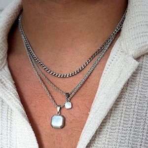 Silver Gemstone Necklace For Men - Mens Jewellery - Square Pearl Chain Pendant - Silver Pendant Necklace - Mens Pendant By Twistedpendant