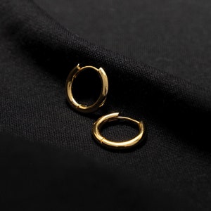 Mens Earring - 18K Gold Plated Chunky Hoop Earrings For Men - Gold 15mm Hoop Earrings - Sterling Silver Hoop Mens Jewellery Gifts