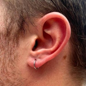 Mens Hoop Earrings - Silver 10mm Mens Mini Huggie Hoop Earrings - Thin Hoops for Men - Waterproof Hoop Earring Mens Jewelry Hinged Hoops Men