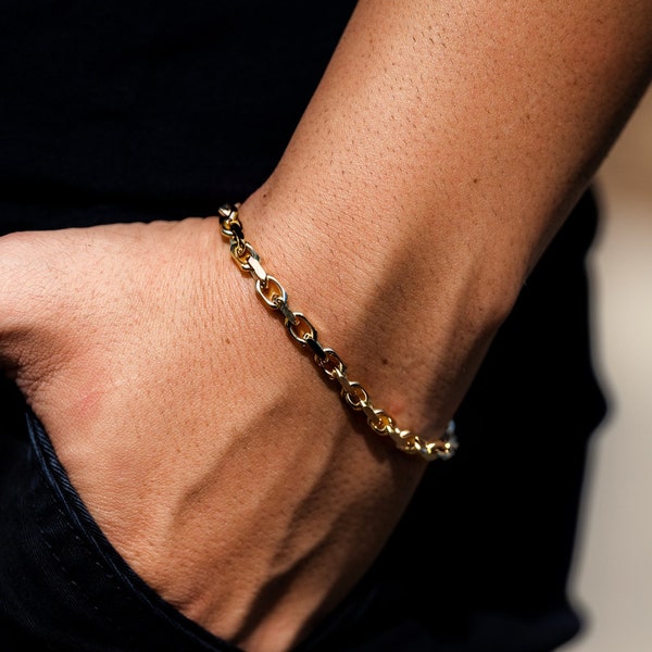 Gold Bracelet - Mens Bracelet - Gold Rolo Bracelet Men - Italian Sterling Silver 23K Gold Plated Bracelet - Mens Jewelry By Twistedpendant