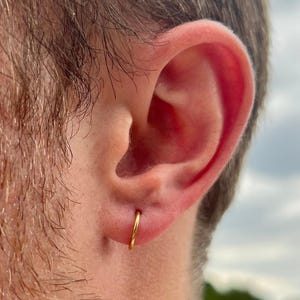 Mens Earrings - Mens Gold Hoop Earrings - Thin Huggie Hoop Earring For Men - Small Gold Hoop Earring - Steel Minimal Hoops For Men Jewelry