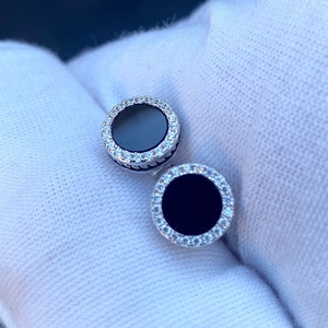Pendientes redondos de plata de ley para mujer y hombre, con forma de círculo de ónix negro y circonitas cúbicas con diamantes - Twistedpendant