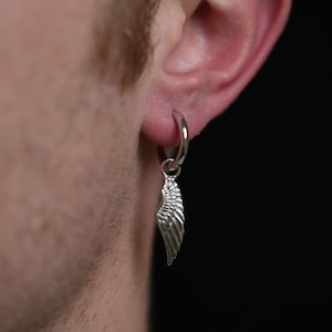 Silver Angel Wing Earrings For Men - Mens Earrings - Wing Dangle Drop Earring - Mens Silver Dangle Earring - Mens Jewelry By Twistedpendant