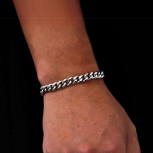 Mens Bracelet - Silver 8mm Cuban Bracelet Chain - Chunky Bracelet For Men - Stainless Steel Bracelet Mens Jewelry By Twistedpendant