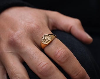 St. Michael Ring - Herrenring - Runder Goldsiegelring für Männer - Herrenschmuck - St. Michael Schmuck - 18K Gold Stahlring - Von Twistedpendant