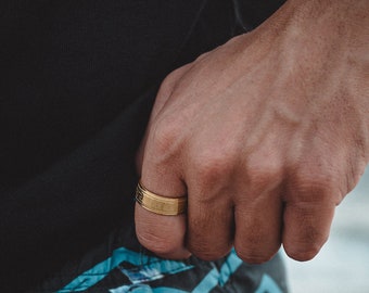 Mens Ring, Greek Pattern Ring, Minimalist Gold Band Ring For Men, Mens Gold Ring, 8mm Gold Ring Men, Mens Jewelry By Twistedpendant