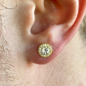 Mens Earrings, Gold Diamond Stud Earrings, Sterling Silver Stud Earrings Men, Small Gold Earring, CZ Diamonds Men Jewelry- By Twistedpendant