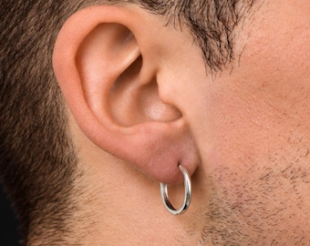 925 Sterling Silver Hoop Earrings For Men - Large 18mm Classic Loop Hoop Earring - Mens Jewelry - By Twistedpendant