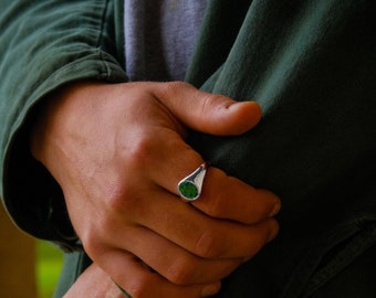 Herrenring Grüner Opal-Silberring – 18-karätiger Gold-Edelsteinring – Herren-Siegelringe – Gold-Siegelring – Pinky-Ringe für Männer – Herren-Schmuckgeschenk