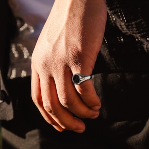 Mens Rings - Silver Onyx Ring - Black Onyx Signet Ring For Men - Mens Pinky Rings - Gemstone Ring - Silver Rings For Men - Mens Jewelry Gift