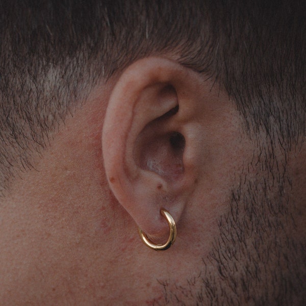 Mens Earrings - 15mm 18K Gold Hoop Earrings - Chunky Huggie Styled Earrings For Men - Silver Hoop Earrings Men - Minimalist Mens Jewellery