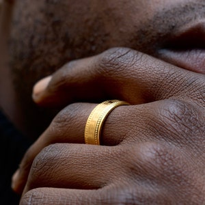Greek Key Pattern Ring, Mens Ring, Gold Rings For Men, Mens Gold Ring, Simple 8mm Gold Ring Men, Gold Signet Ring, Mens Jewellery Gifts UK