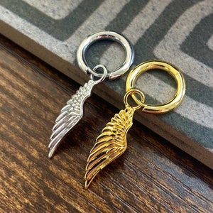 Mens Earrings, Silver Wing Dangle Earrings, Angel Wing Earrings, 18K Gold Earrings 15mm Hoops, Earrings for Men / Women - Mens Jewellery