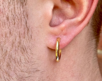 Pendientes de aro para hombre - Pendientes de aro para hombre de plata de ley 925 de oro de 18 quilates de 18 mm - Aros para hombre - Pendientes de aro de oro para hombres / regalos para mujeres Reino Unido