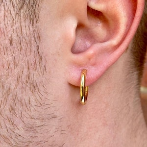 Mens Hoop Earrings - 18K Gold 925 Sterling Silver 18mm Mens Hoop Earrings - Hoops for Men - Gold Hoop Earrings For Men / Women Gifts UK