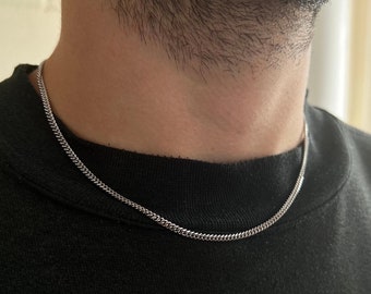 925スターリングシルバー3mmメンズカーブリンクネックレスチェーン