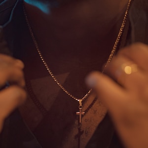 Mens Necklace - Small Gold Cross Necklace - Cross Necklace Men - Crucifix Pendant Necklace - Gold Cross Chain Pendant - Mens Jewelry