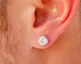 Mens Earrings, Princess Cut Diamond Stud Mens Earrings 925 Silver, Mens Stud Earrings, Diamond Earrings, Mens Jewellery - By Twistedpendant