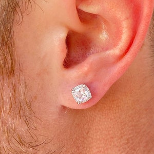 Mens Earrings, Princess Cut Diamond Stud Mens Earrings 925 Silver, Mens Stud Earrings, Diamond Earrings, Mens Jewellery - By Twistedpendant