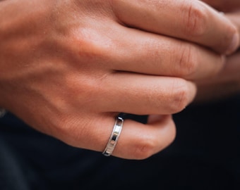Mens Ring - Minimal Stainless Steel Band Ring For Men - Silver Ridge Pattern 4mm Ring - Mens Pinky Ring - Mens Jewelry By Twistedpendant