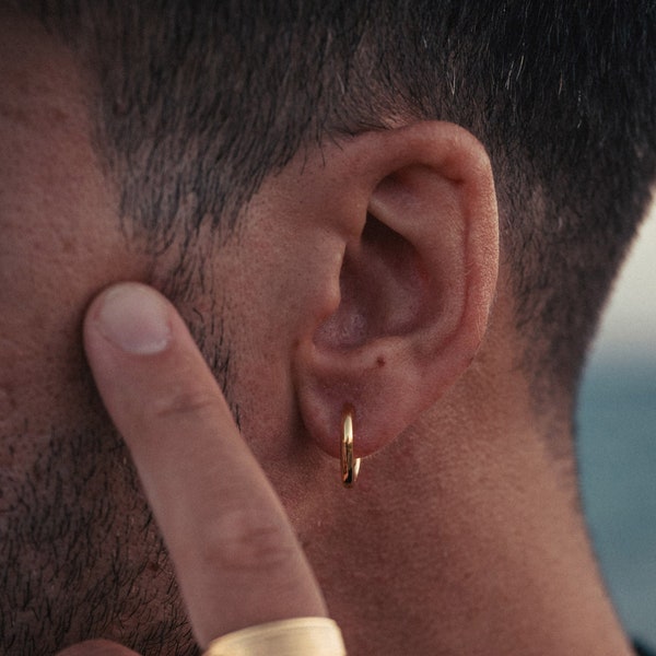 Mens Earrings - Mens Gold Hoop Earrings - 18K Gold 16mm Hoop Earrings Men - Stainless Steel Hoops - Mens Jewelry - By Twistedpendant