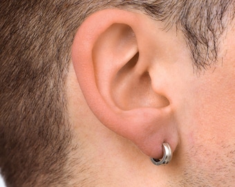 Mens Earrings, Mens Silver 10mm Hoop Earrings, Simple Huggie