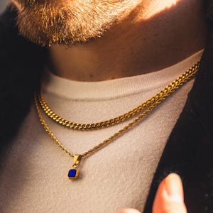 Herenketting - lapis lazuli-hangerketting voor heren - gouden herensieraden - mini lapis blauwe edelsteenketting - blauwe stenen hangerketting