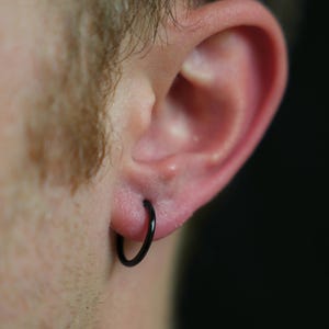 Mens Earring - Black Hoop Clip On Earring For Men - Black Hoop Earring - Mens Jewelry - Mens Hoop Earrings Black - Huggie Hoop Earring Gifts