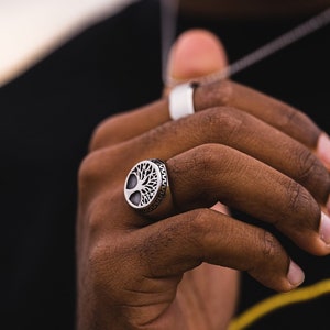 Mens Ring Silver Tree Of Life Ring - Silver Signet Ring Men - Mens Pinky Ring - Waterproof Rings For Men - Mens Jewellery By Twistedpendant