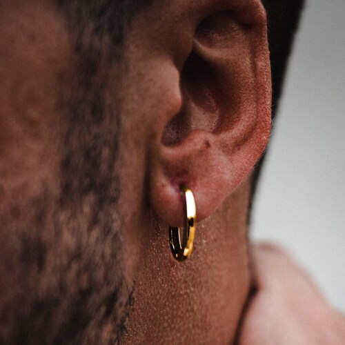 Mens Gold Hoop Earrings - 925 Sterling Silver Earrings 18mm Mens Hoop Earrings - Hoops for Men - Gold Earring Men Huggie - By Twistedpendant