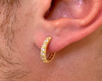 Mens Gold Hoop Earrings - 925 Sterling Silver 15mm Mens Hoop Earrings - Diamond Hoops - Earring Sets, Mini 18K Gold Hoops By Twistedpendant