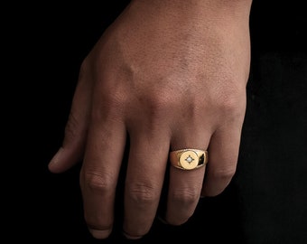 Anillo para hombre - Anillo de sello de estrella de oro de 18K - Anillo meñique de sello para hombre - Anillo de estrella del norte de sello de plata para hombres - Joyería para hombres por Twistedpendant