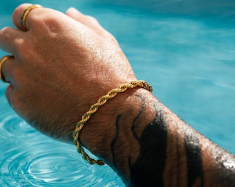 18K Gold Bracelet Men, Mens Bracelet 5mm Rope Chain, Mens Jewelry, Thick Gold Bracelet Link, Gold Bracelet Chains for Men- By Twistedpendant