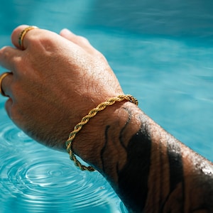 18K Gold Bracelet Men, Mens Bracelet 5mm Rope Chain, Mens Jewelry, Thick Gold Bracelet Link, Gold Bracelet Chains for Men- By Twistedpendant