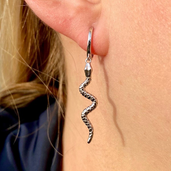 925 Sterling Silver Snake Earrings Snake Hoop Earrings, 18k Gold Snake Earrings, Women's Silver Snake Charm Earrings, Gold Snake Hoops