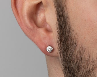 Mens Earrings, Mens Silver Stud Diamond Earrings - Moissanite Earrings - Diamond Stud Earrings For Men - Mens Jewelry - By Twistedpendant