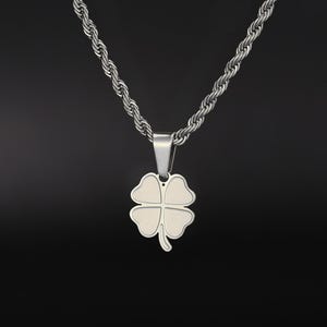 Mens Necklace - Mini Clover Silver Pendant Necklace For Men - Small Necklace Mens Jewelry, Minimalist Chain Pendant- By Twistedpendant