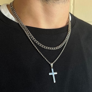 Mens Necklace - Silver Cross Necklace - Cross Pendant Necklace With 5mm Chain Gift Set - Mens Necklace Set - Mens Jewelry - Jewellery Sets