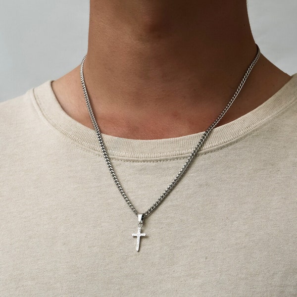 Mens Cross Necklace For Men, 925 Sterling Silver Cross Dagger Pendant Necklace, Silver Cross Chain Pendant - Mens Jewelry By Twistedpendant