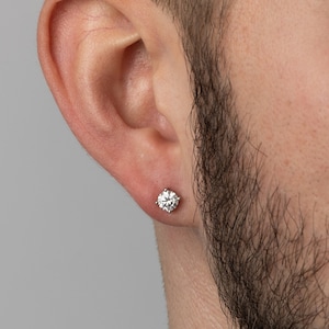 Mens Earrings, Mens Silver Stud Diamond Earrings - Moissanite Earrings - Diamond Stud Earrings For Men - Mens Jewelry - By Twistedpendant
