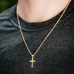 Mens Necklace - 18K Gold Cross Necklace For Men - Small Cross Chain Pendant Men - Mens Jewelry - Gold Cross Pendant - By Twistedpendant