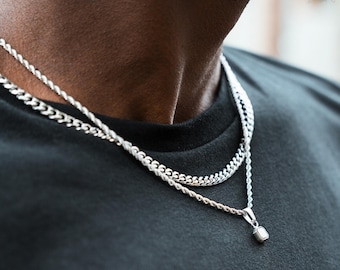 Mens Necklace - Mini Pearl Silver Pendant Necklace For Men - Small Gemstone Necklace Mens Jewelry, Minimalist Pendant- By Twistedpendant