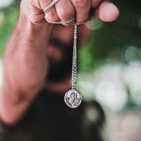 Mens silver coin necklace clearance