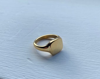 Mens Ring - Gold Signet Ring - Square Signet Ring - Mens Silver Ring - Stainless Steel Ring - 18K Gold Plated Ring - Thin Pinky Ring Gift