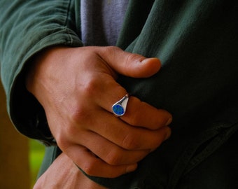 Herrenring - Silber Lapis Lazuli Siegelring für Männer, Kleiner Ovaler Siegelring für den kleinen Finger - Herrenschmuck - Herrenring Gold