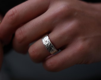 Mens Ring, Hammered Silver Band Ring - Silver Band Ring Men - Chunky Band Ring - Silver Pinky Ring- Rings for Men - Mens Jewelry Signet Ring